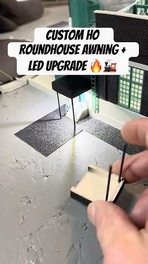 Custom HO roundhouse upgrade—built this awning and added LED lighting 🚂#modeltrains #hoscale #train