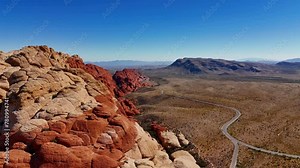 The famous red rocks and beige sandstones at red Rock Canyon - aerial photography