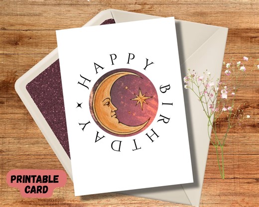 CELESTIAL HAPPY BIRTHDAY Card - Lunar Greeting Card - Spiritual Printable - Digital - Download- Instant Birthday Wish Card - Etsy