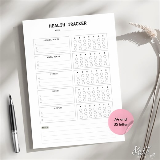 Health Tracker Printable PDF Physical Mental Fitness Sleep Log Medical Planner Digital Download A4 US Letter - Etsy