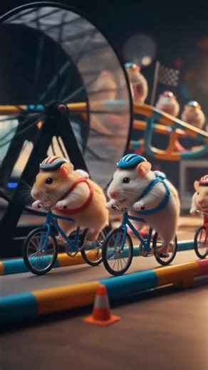 Hamsters racing on tiny bikes