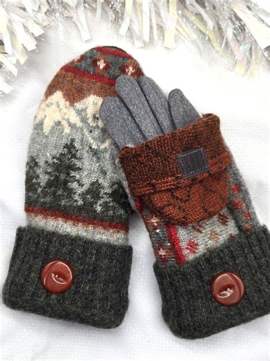 Mount Everest Glittens 100% Wool Recycled Sweater, Mittens, Convertible, Flip Hood, Touch Glove Womens Medium - Etsy