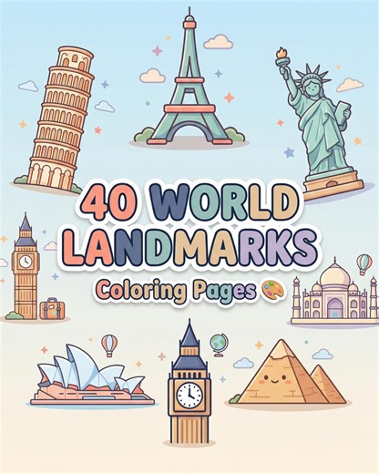 40 World Landmarks Coloring Pages for Kids | Global Learning Activities for Preschool | Instant Download - Etsy