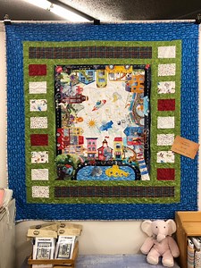 We have some great kids quilt kits in stock! The Lion King "Born Leader", "Burr the Polar Bear", "Grandstand On the Go", "Madagascar", and the perennial favorite "I Love Sn'Gnomies Gingersnap". ... and I'm working on a lovely pink and yellow one today too! 😉 | Gruber's Quilt Shop