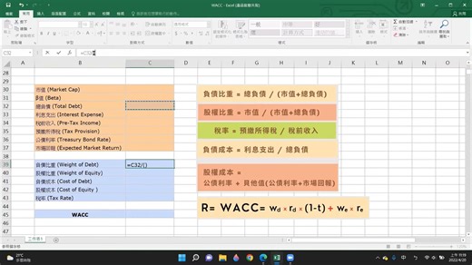 WACC（加权平均资本成本）计算实战教学 - Excel计算出股票折現率！(GOOGLE为例) -2.2