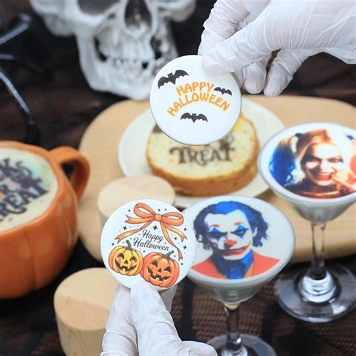 🎃The EVEBOT Coffee Printer lets you print colorful Halloween art, spooky logos, and ghostly selfies right on your coffee, cocktails, or desserts. 🎨 100% edible ink • Perfect for cafés, bars & events • easy to use 🕸️ Save up to $405 — Limited Halloween Offer! This Halloween, turn every cup into a canvas! | Evebot