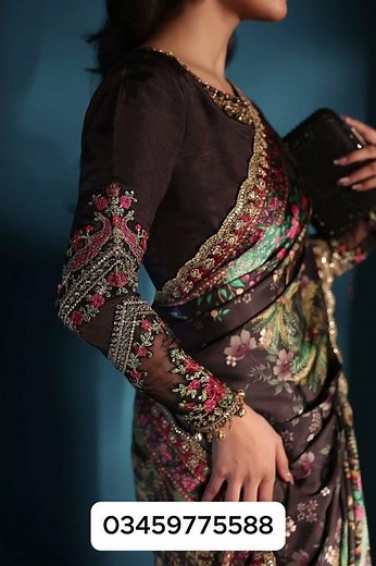 🌸 Maria B Embroidered Satin Silk Saree | Elegant Look 2025 ✨ | Azeema Shaazad