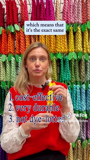 Day 5: Thread types 🧵 There are many types of thread to choose from in the needlepoint world. With different types of fiber, including cotton, silks, wools, silk/wool blends, and specialty fibers such as velvets and sparkly threads, there can almost be too many options when you're getting started! When selecting threads for your canvas, first determine if you have a 13 mesh or an 18 mesh canvas, as this will determine which threads will work best with your canvas mesh. Then, think through wheth