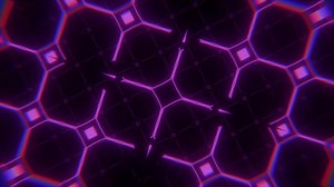 Seamless looped screensaver with flying through a digital grid of glowing pink neon patterns. Futuristic abstract background in science fiction style for modern computer technology. VJ loop 4k 60fps
