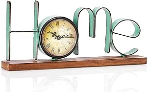 Desk & Shelf Clock - 5.12" H Antique Metal Wood Clock Vintage Green Letter Home with Battery Operated Round Quartz Clock for Living Room Dining Room Bedroom Office (Home)
