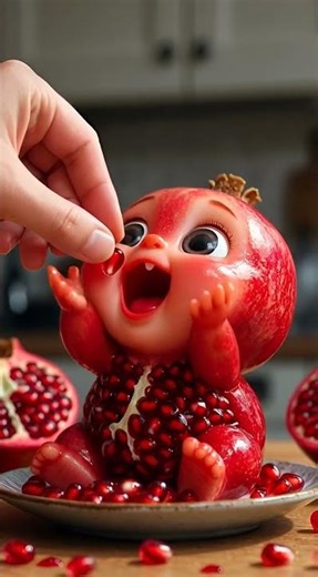 Cute Pomegranate Baby Eating Seeds 🍎