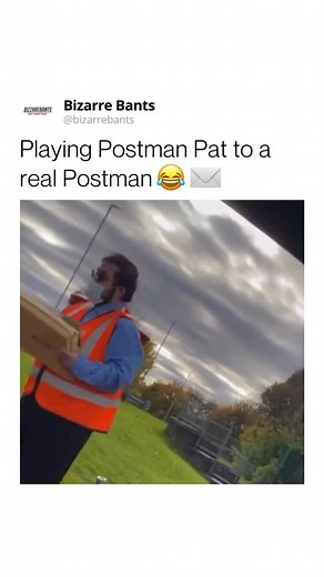 Quotes | Visuals | Wisdom on Instagram: "Bloke plays the Postman Pat theme tune while the Postman is at work. (I believe this is a skit.) 🎥via: HalahHam|Youtube Follow (us) @bizarrebants for more Funny clips 😂"