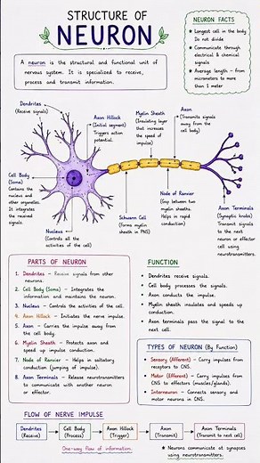 Structure of Neuron Explained 🧠⚡ | Easy Handwritten Biology Diagram | Neuron Parts & Functions