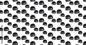 Cheeseburgers fast food burger icons background clip motion backdrop video in a seamless repeating loop. Black and white hamburger fastfood icon pattern background high definition motion video clip