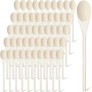 Eaasty 50 Pcs 9.8 Inch Wooden Spoons Bulk for Cooking Handle Long Wooden Spoons Stirring Spoons Oval Wood Mixing Spoons for Baking Mixing Serving Stirring Cooking Tasting Crafts