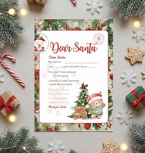 Dear Santa Letter Printable • Christmas Kids Wish List A4 PDF - Etsy Canada