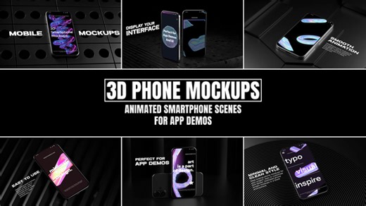 3D Phone Mockups Animated Smartphone Scenes for App Demos
