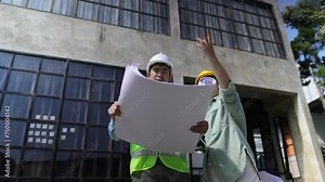 Construction inspector, colleague contractor engineers working on construction sites to inspect construction projects and structure of the building.