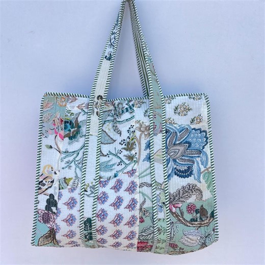 Handmade Quilted Patchwork Cotton Tote Bag: Eco-friendly Reusable Shopping Bag - Etsy