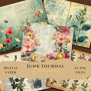 Vintage Botanical Junk Journal Paper, Neutral Antique Grunge Distressed Background, Digital Paper for Scrapbook, Floral, Porch Prints - Etsy