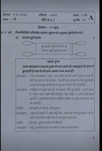 English Medium | 8th Class Exam Paper | 2026 2nd semester | Hindi Exam Paper
