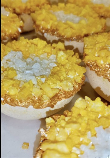 Cardamom, Orange Blossom and Turmeric - ingredients used in Persian Herbalism that make up our natural Geode Crystal Bath Bombs meant for a special bath ritual. Turmeric powder has been used by Persian healers for its anti-inflammatory and antioxidant properties. Avicenna (Ibn Sina) prescribed it for glowing skin and aching joints one thousand years ago, while brides applied Turmeric for their wedding glow. Cardamom was traded along the Silk Road like currency - Persian apothecaries used it for 