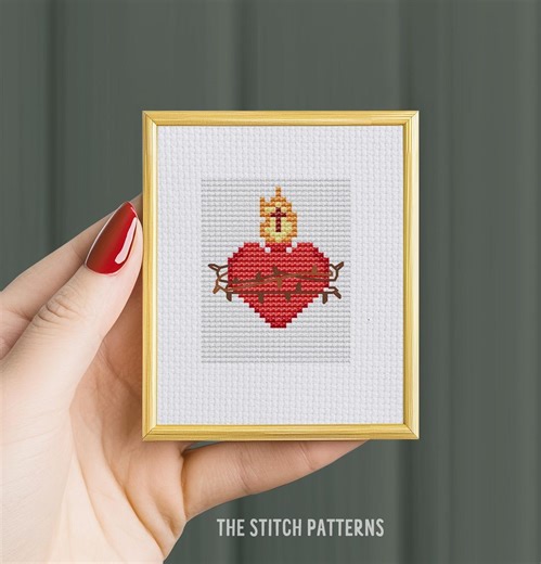 Mini Sacred Heart Cross Stitch Pattern, Catholic Art (PDF Pattern) - Etsy