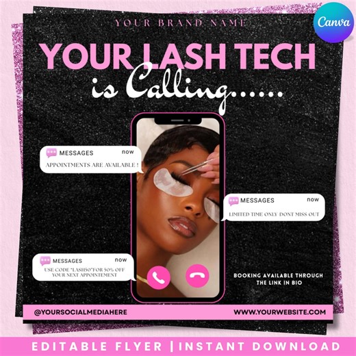 Your Nail Tech is Calling Flyer Template Bold Instagram Post Special Flyer: Hair, Lashes, Nails Canva Template (digital Download) - Etsy