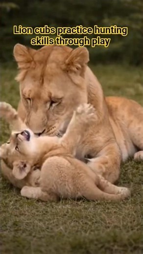 Lion cub practicing hunting skills 🦁