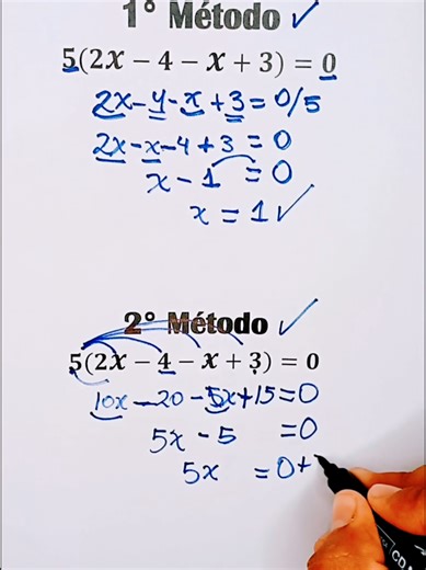“Cómo resolver ecuaciones lineales rápido | 2 métodos fáciles paso a paso” ¿Aún te complicas con las ecuaciones lineales? 😅 En este reel te enseño dos métodos simples y rápidos para resolver: 5(2x – 4 – x 3) = 0 Con explicación clara, paso a paso y en menos de 2 minutos. #AprendeConTikTok #MatemáticasFáciles #Algebra #mathematics #ClasesDeMatemática