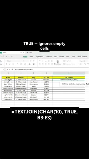 Combine Cells with Line Break in Excel | TEXTJOIN with CHAR(10) #excel #exceltips #shortsvideos #yt