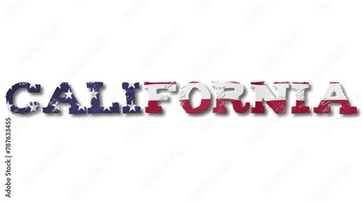 California Text with USA Flag Waving Inside. Seamless Loop Animation on Transparent Background.
