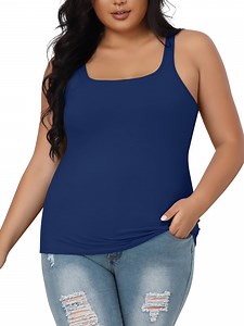 Charmo Womens Plus Size Cotton Tank Tops with Shelf Bra Adjustable Wider Strap Camisole Basic Undershirts 1X-5X
