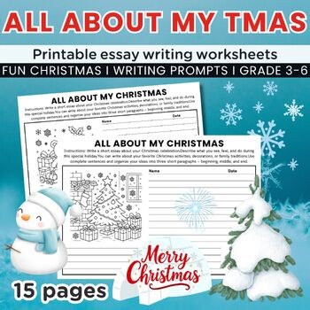 All About My Christmas Essay Writing Worksheets, Fun Paragraph Practice Activity
