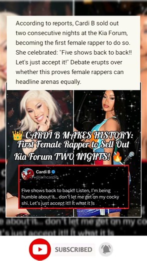 Cardi B Makes History as First Female Rapper to Sell Out Two Nights at Kia Forum #cardib #kiaforum