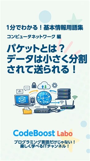 パケットとは？データは小さく分割されて送られる！｜1分でわかる！基本情報用語集 コンピュータネットワーク編 #shorts #shortsfeed