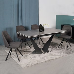 [Hot Item] Rectangle Dining Table with Metal Base for Living and Dining Room Extendable Sintered Stone Dining Table