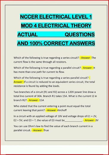 Nccer Electrical Level 1 Mod 4 Electrical Theory Actual Ques video