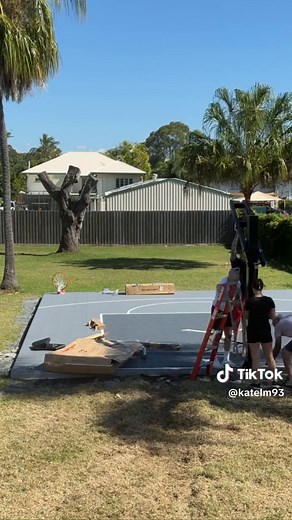 POV: the baketball court you wanted since you bought your house, is finally finished. #fyp #basketball #basketballcourt #home #homegoals #backyard