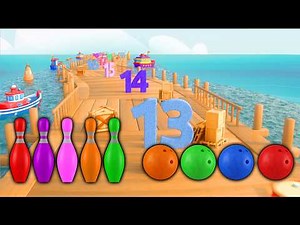 🌊🎳 Bowling Ball Kinetic Sand Smash Dock Race! Learn Numbers, Vegetables & Sea Animals 🐟🥕🔢✨