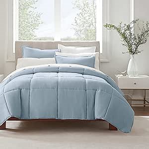 SERTA Simply Clean Ultra Soft Hypoallergenic Solid 3 Piece Comforter Set, King, Light Blue