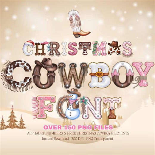 Wester Font Christmas Cowboy Alphabet Number Letter Symbol Digital Clipart Trendy Holiday Tshirt Popular Christmas Decor Cowgirl Png - Etsy Australia
