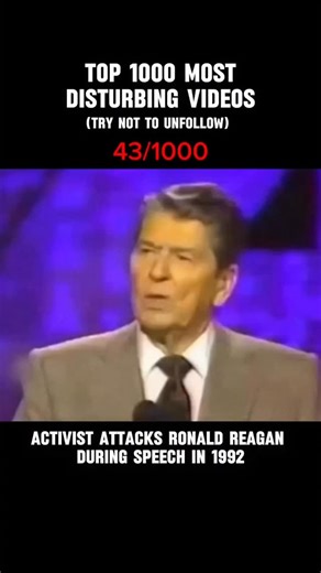 @disturbing.videos on Instagram: "In April 1992, during a National Association of Broadcasters luncheon in Las Vegas, 81-year-old former President Ronald Reagan was onstage accepting the Distinguished Service Award when chaos suddenly erupted. An anti-nuclear activist, Richard Paul "Rick" Springer, used a press credential to approach the podium unnoticed. Without warning, Springer grabbed the two-foot-tall, 30-pound crystal eagle trophy and smashed it violently. Glass shards exploded outward, st