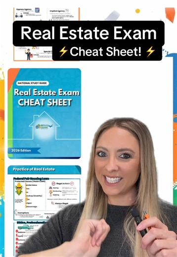 ✨ It’s 2026. Let’s pass that exam already. ✨ New year. New goals. New license loading… 📚🏡 If passing your real estate exam is on your 2026 vision board, this is your sign. My Real Estate Exam Cheat Sheet breaks down the most-tested topics, simplifies the confusing stuff, and helps you study smarter—not longer. Perfect for last-minute review or daily confidence boosts. ✅ National exam concepts ✅ Easy-to-remember charts & acronyms ✅ Math made simple ✅ Designed for real people with busy lives 202