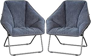 Zenithen Limited Hexagon Portable Durable Folding Comfortable Metal Frame Dish Chair for Gaming, Bedrooms, Dorm Rooms, and Living Rooms, Gray Corduroy (Pack of 2)
