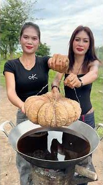 Cooking yummy deep fried pumpkin steamed recipe