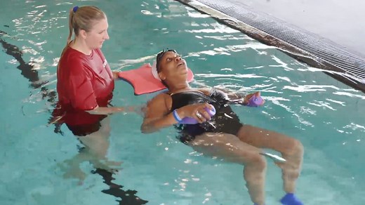 Brenda learns to swim with Olympic Gold-Medalist Rebecca Adlington