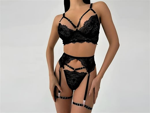 Custom Made French Lace Lingerie Set, Bra, Panties & Garter Belt - Etsy