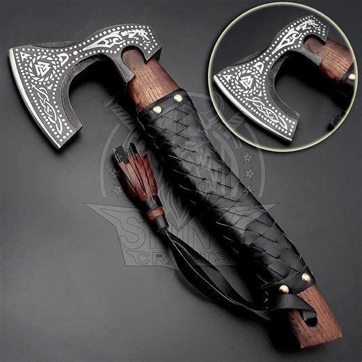 Hand Forged Bearded Memorable Outdoor Axe High Carbon Steel Blade Leather Sheath Grip Gift for Him on New Year Anniversary Gift for Husband - Etsy