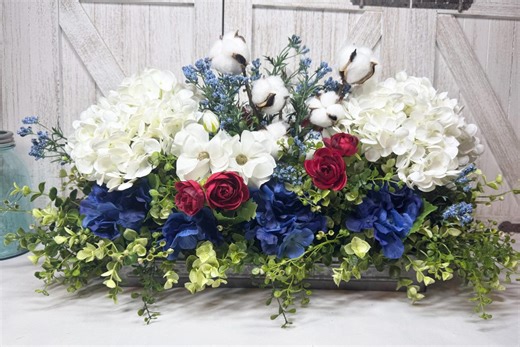 4th of July Centerpiece, Large Farmhouse Dining Room Arrangement, Hydrangea Floral Tray - Etsy